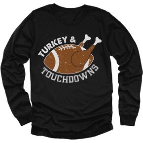 Turkey & Touchdowns Football Gameday Shirt Girls Boys Thanksgiving Youth Kids Long Sleeve T-Shirt