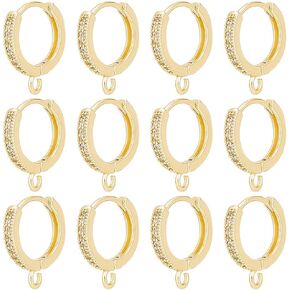 UNICRAFTALE 12Pcs Real 18K Gold Plated Huggie Hoop Earring with Loops Lever Back Dangle Rhinestone Hoop Earring Round Stud Ear Wires 16x14mm for DIY Earring Jewelry Making