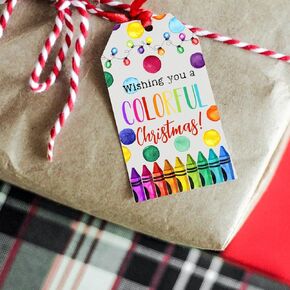 Colorful Christmas Gift Tags for Kids Presents, Christmas Lights Gift Bags Tag, Christmas Party Favors Tags for Women Men, Boys Girls Gifts, Treat Cookie Boxes Decorations, Xmas Wrapping Paper Labels