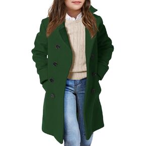 Haloumoning Girls Double Breasted Trench Coat Kids Notch Lapel Long Peacoat with Pockets 5-14 Years