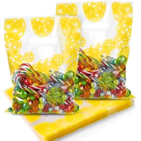 PEUTIER 50pcs Pickleball Gift Bags, Plastic Pickleball Party Bags Pickleball Snack Bags Pickleball Candy Bags Pickleball Party Favor Bags for PickleBall Theme Party Sports Events Supplies (Yellow)