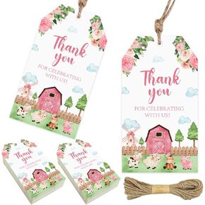 50Pcs Farm Thank You Tags Party Decorations for Girls, Thank You for Celebrating with Us Barnyard Farm Animal Theme Gift Tags for Birthday Baby Shower Party in Kuwait