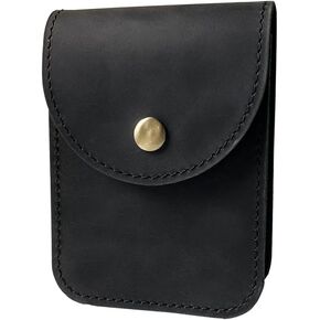 Black Playing Card Case, Leather Single Deck Card Case Holder- Multiple Waist Pouch Fits Poker and Bridge size cards