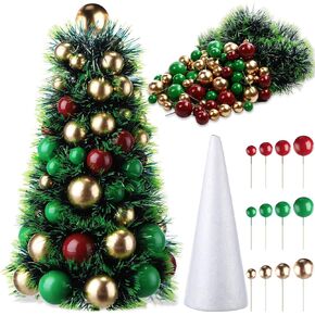 Jenaai Tabletop Christmas Tree DIY Set Mini Cone for Christmas Artificial Tree Christmas Balls Tinsel Garland Table Top Xmas Tree for Holiday Indoor Desk DIY Decor
