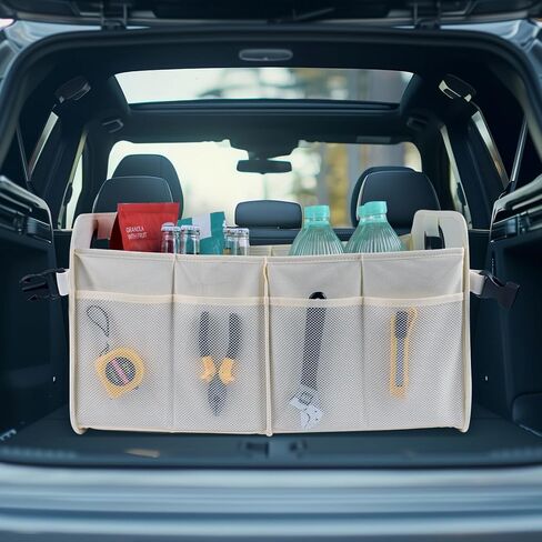 The Boys Trunk Organizer for Car - Large-Capacity Car Organizer, Foldable Trunk organizer for SUVs & Sedans, Sturdy Car Organization for Car Accessories, Tools, Sundries,3 Compartments (Beige) in Saudi Arabia
