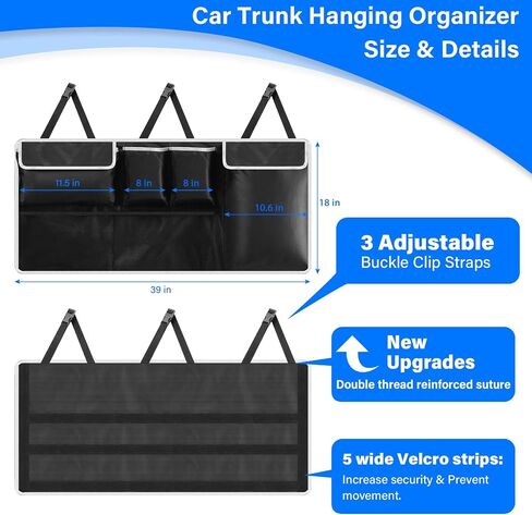 Trunk Organizer for Car Suv Truck Van, Hanging Car Trunk Organizer, Car Organizers and Storage with 6 Pockets and 2 hooks, Hanging Trunk Organizer Upgraded Reinforced Double Stitching Process in Saudi Arabia