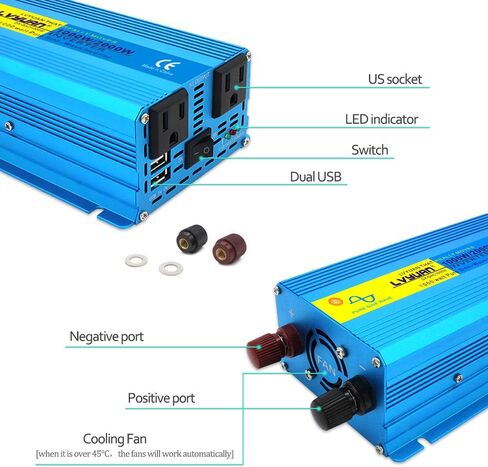LVYUAN 1000 Watt Inverter Pure Sine Wave Inverter 12V to 110V DC to AC with U.S. Outlet, USB Charger Ports, Car Power Inverter for Vehicles, RV, Outdoor, Home in Saudi Arabia