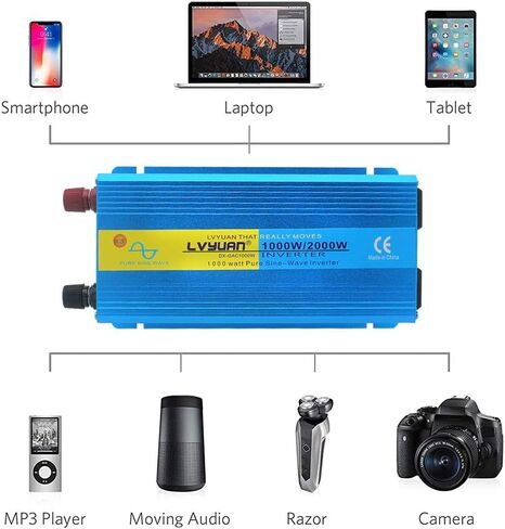 LVYUAN 1000 Watt Inverter Pure Sine Wave Inverter 12V to 110V DC to AC with U.S. Outlet, USB Charger Ports, Car Power Inverter for Vehicles, RV, Outdoor, Home in Saudi Arabia