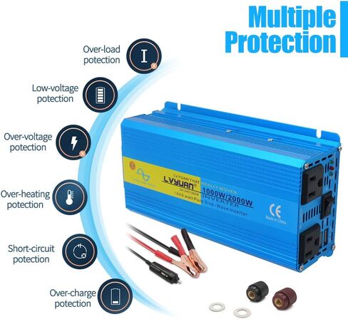 LVYUAN 1000 Watt Inverter Pure Sine Wave Inverter 12V to 110V DC to AC with U.S. Outlet, USB Charger Ports, Car Power Inverter for Vehicles, RV, Outdoor, Home in Saudi Arabia