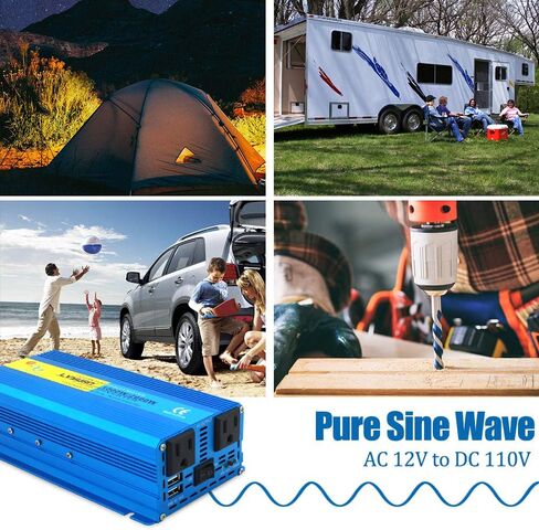 LVYUAN 1000 Watt Inverter Pure Sine Wave Inverter 12V to 110V DC to AC with U.S. Outlet, USB Charger Ports, Car Power Inverter for Vehicles, RV, Outdoor, Home in Saudi Arabia