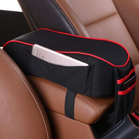 Auto Center Console Armrest Pillow Pad, Car Armrest Cushion Soft Memory Foam with Phone Holder Storage, Pockets Bag Seat Cushion Universal Fit for Most Car (Black) in Kuwait