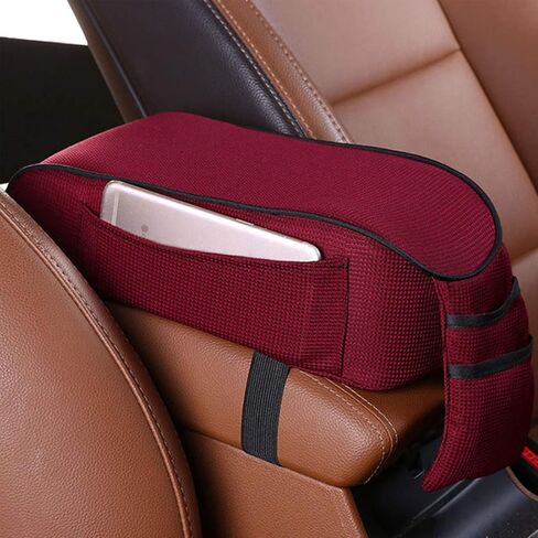 Auto Center Console Armrest Pillow Pad, Car Armrest Cushion Soft Memory Foam with Phone Holder Storage, Pockets Bag Seat Cushion Universal Fit for Most Car (Black) in Kuwait