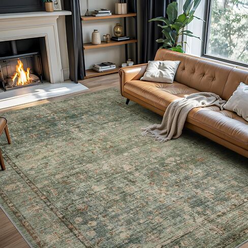 5x7 Area Rugs for Bedroom Non Slip Rug Low Pile Rug Washable Floor Carpet Distressed Printed Area Rug Ultra Soft Rug for Living Room Bedroom Dinning Room Bedside, Green in Saudi Arabia