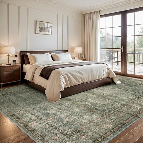 5x7 Area Rugs for Bedroom Non Slip Rug Low Pile Rug Washable Floor Carpet Distressed Printed Area Rug Ultra Soft Rug for Living Room Bedroom Dinning Room Bedside, Green in Saudi Arabia