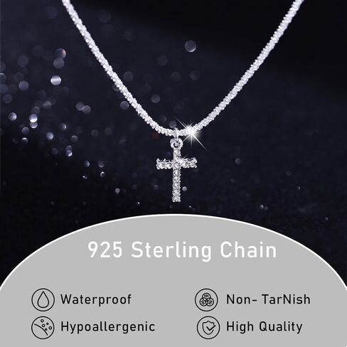 Yalice 925 Sterling Silver Sparkly Necklace Layered Dainty Chain Necklace Silver Cross Pendant Paperclip Necklaces Waterproof Minimalist Jewelry Gifts in Saudi Arabia