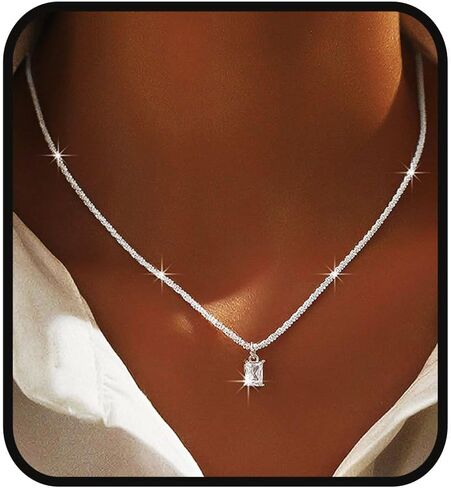 Yalice 925 Sterling Silver Sparkly Necklace Layered Dainty Chain Necklace Silver Cross Pendant Paperclip Necklaces Waterproof Minimalist Jewelry Gifts in Saudi Arabia