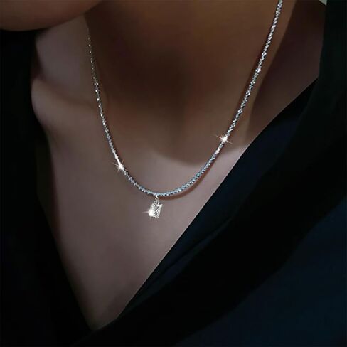 Yalice 925 Sterling Silver Sparkly Necklace Layered Dainty Chain Necklace Silver Cross Pendant Paperclip Necklaces Waterproof Minimalist Jewelry Gifts in Saudi Arabia