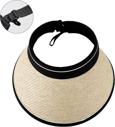 Women Straw Sun Visor Hat - UV Protection Wide Brim Roll Up Summer Hat Foldable Outdoor in Saudi Arabia