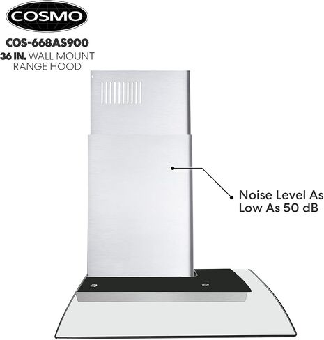 COSMO 668AS900 Wall Mount Range Hood with 380 CFM, Ducted Exhaust Vent, 3 Speeds, Tempered Glass Hood, LCD Display Touch Control Panel in Stainless Steel (36 inch) in Saudi Arabia