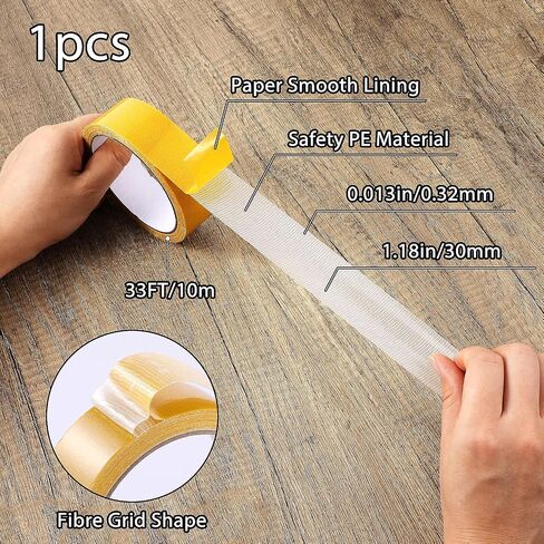 Double Sided Tape for Fabric, 1.18In x 33FT (10m) Heavy Duty Strong Sticky Fabric Adhesive Tape High Stickness Strong Mesh Tape Multifunctional Fiberglass Clear 2 Sided Tape for Clothes Carpet Crafts in Saudi Arabia