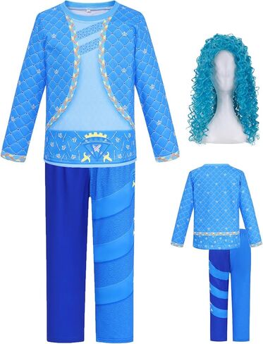 زي الفتيات باللون الأزرق مع شعر مستعار أزرق للأطفال، أزياء الهالوين، ملابس تنكرية لدور الفيلم، سروال قميص لحفلات أعياد الميلاد﻿ in Kuwait