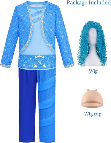 زي الفتيات باللون الأزرق مع شعر مستعار أزرق للأطفال، أزياء الهالوين، ملابس تنكرية لدور الفيلم، سروال قميص لحفلات أعياد الميلاد﻿ in Kuwait