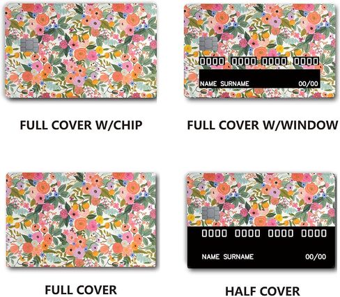 8Pcs/2Sets Floral Small Chip Credit Card Stickers Slim Waterproof Anti-Wrinkling Removable Vinyl Decals Debit Card Skin Cover in Saudi Arabia