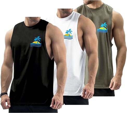 InleaderStyle Men's Workout Tank Tops Cotton Gym Cut Off Sleeveless T Shirt Bodybuilding Fitness Muscle Athletic Tank Tops in Kuwait