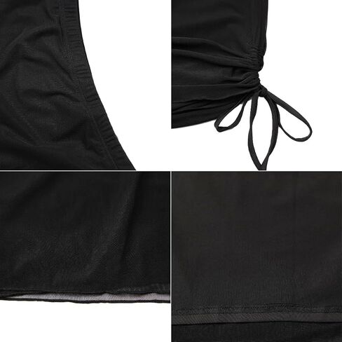 Avanova Women Mesh Ruched Knotted Mini Skirts Drawstring High Waisted Asymmetrical Short Skirt in Saudi Arabia