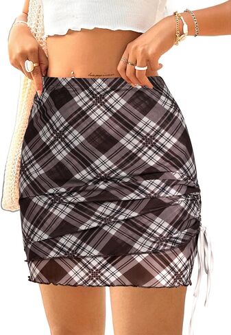 Avanova Women Mesh Ruched Knotted Mini Skirts Drawstring High Waisted Asymmetrical Short Skirt in Saudi Arabia