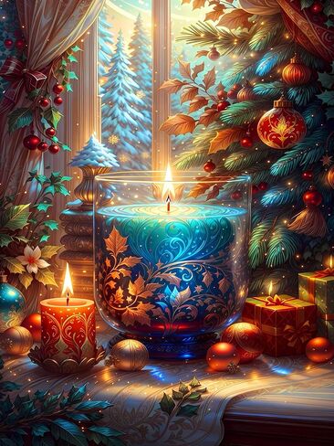 Ekuxom Christmas Diamond Art Kits for Adults Christmas, Christmas Candles Diamond Painting Kits, 5D Full Drill Round Christmas Diamond Painting Gem Art for Home Wall Decor 12x16inch in Saudi Arabia