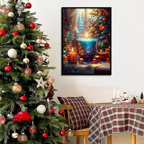 Ekuxom Christmas Diamond Art Kits for Adults Christmas, Christmas Candles Diamond Painting Kits, 5D Full Drill Round Christmas Diamond Painting Gem Art for Home Wall Decor 12x16inch in Saudi Arabia