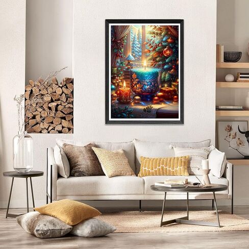 Ekuxom Christmas Diamond Art Kits for Adults Christmas, Christmas Candles Diamond Painting Kits, 5D Full Drill Round Christmas Diamond Painting Gem Art for Home Wall Decor 12x16inch in Saudi Arabia
