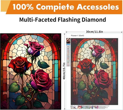 Yeadiffy Diamond Art Painting Kits for Adults Diamond Art Kits for Adults Beginners,5D Translucent Gems Diamond Painting,DIY Full Drill Diamond Painting Gem Art and Crafts 12x16inch (Glass Flower) in Saudi Arabia