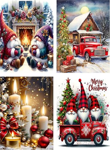 4 Pack Winter Christmas Diamond Painting Kits for Adults Beginners,5D Christmas Gnome Car Candles Diamond Art Kit,DIY Full Round Drill Diamond Dot Gem Art Kits for Adults,Home Wall Decor 9.8x13.8 Inch in Saudi Arabia