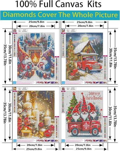 4 Pack Winter Christmas Diamond Painting Kits for Adults Beginners,5D Christmas Gnome Car Candles Diamond Art Kit,DIY Full Round Drill Diamond Dot Gem Art Kits for Adults,Home Wall Decor 9.8x13.8 Inch in Saudi Arabia