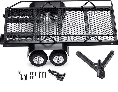 RC Trailer for Hauling Behind Car Metal Hitch Mount Trailer for 1/18 1/24 RC Crawler Axial SCX24 AX24 FCX24 TRX4M Defender Bronco K10 F150 (#A 1/18) in Saudi Arabia