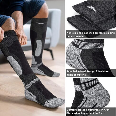 Merino Wool Ski Socks for Mens Womens Knee High Thermal Snowboarding Socks for Cold Weather in Kuwait