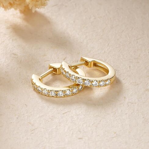 Jewlpire 14K Gold Plated Over 925 Sterling Silver Huggie Hoop Earrings for Women, 15mm Lightweight Small Hoop Earrings Cubic Zirconia Hoop Earrings Huggie Earrings for Women in Kuwait