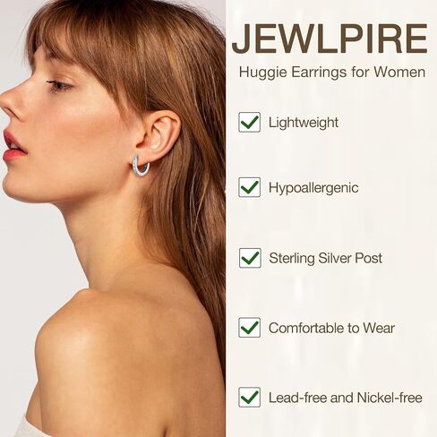 Jewlpire 14K Gold Plated Over 925 Sterling Silver Huggie Hoop Earrings for Women, 15mm Lightweight Small Hoop Earrings Cubic Zirconia Hoop Earrings Huggie Earrings for Women in Kuwait