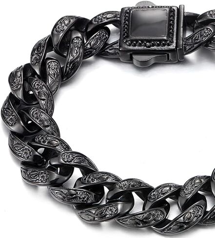 Chunky Heavy Mens Stainless Steel Curb Chain Bracelet 8.66 Inches Old Metal Finishing Silver and Black in Saudi Arabia