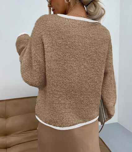 Okiwam Women's Cardigan Sweaters 2024 Trendy Button Down Cardigan Crewneck Contrast Colors Fall Outerwear Clothes in Saudi Arabia