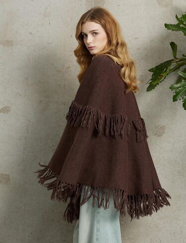 BEAUZSUZSANA Women Wool Blend Cape Poncho Shawl Knitted Cardigans with Button Tassel in Saudi Arabia