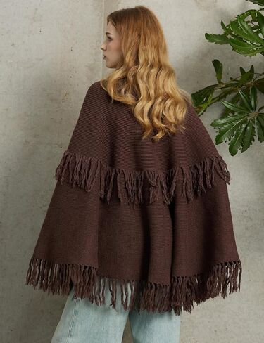 BEAUZSUZSANA Women Wool Blend Cape Poncho Shawl Knitted Cardigans with Button Tassel in Saudi Arabia