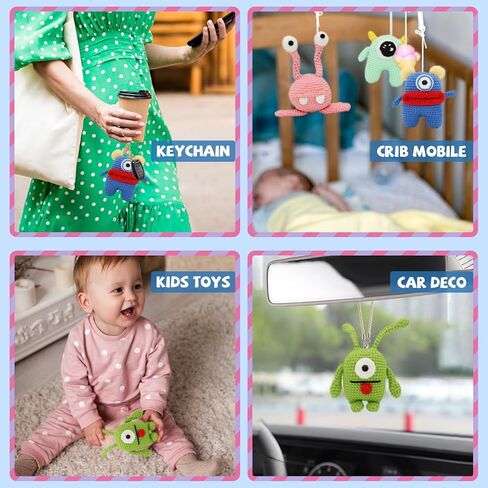 طقم كروشيه مكون من 4 قطع للأطفال البالغين، طقم وحش الكروشيه للمبتدئين، طقم حياكة للمبتدئين من الكروشيه مع تعليمات خطوة بخطوة، مجموعة هدايا لصنع سلسلة مفاتيح من الوحوش in Kuwait