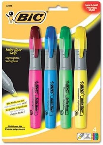 Brite Liner Grip XL Highlighter, Chisel Tip, Fluorescent, 4/Set in Saudi Arabia
