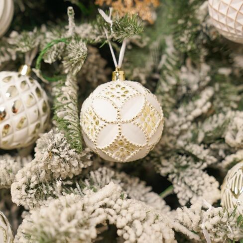 XmasExp Vintage Rustic Christmas Ball Ornaments Sets Farmhouse Distressed Christmas Tree Decorations Shatterproof Antique Traditional Style Xmas Hanging Ornaments （White Gold, 12Pcs in Saudi Arabia
