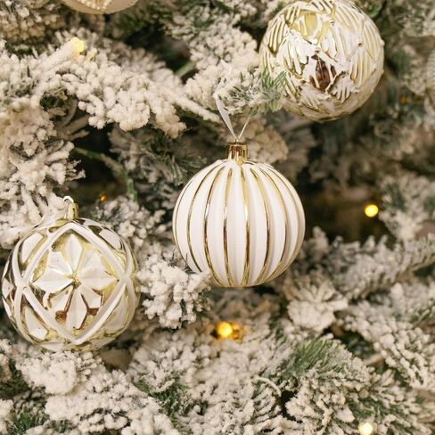 XmasExp Vintage Rustic Christmas Ball Ornaments Sets Farmhouse Distressed Christmas Tree Decorations Shatterproof Antique Traditional Style Xmas Hanging Ornaments （White Gold, 12Pcs in Saudi Arabia