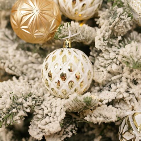 XmasExp Vintage Rustic Christmas Ball Ornaments Sets Farmhouse Distressed Christmas Tree Decorations Shatterproof Antique Traditional Style Xmas Hanging Ornaments （White Gold, 12Pcs in Saudi Arabia
