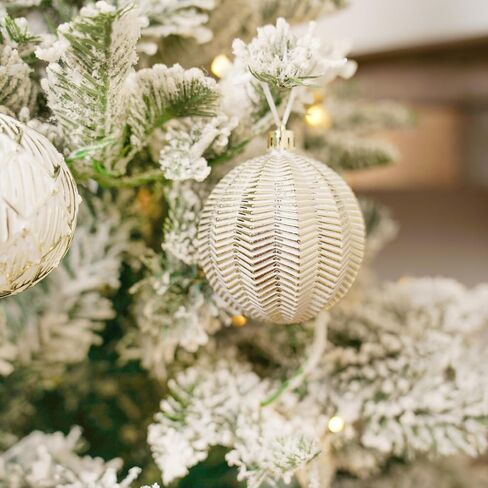 XmasExp Vintage Rustic Christmas Ball Ornaments Sets Farmhouse Distressed Christmas Tree Decorations Shatterproof Antique Traditional Style Xmas Hanging Ornaments （White Gold, 12Pcs in Saudi Arabia